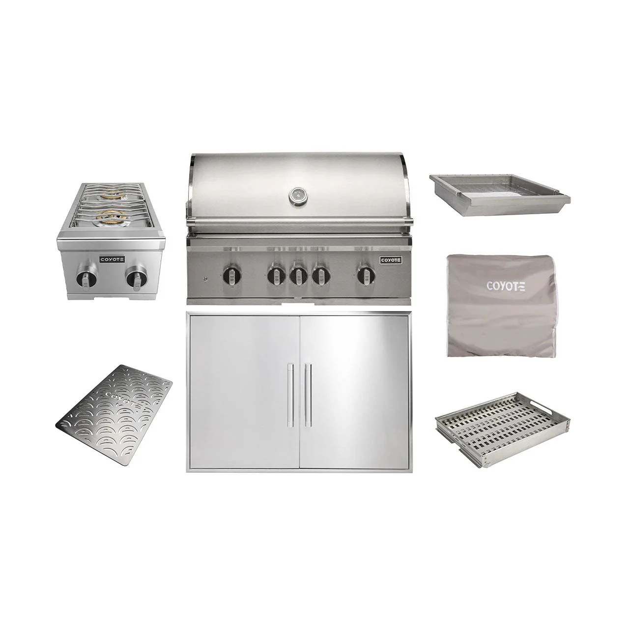 Coyote 36" SL-Series Grill Package w/ Accessories - C3SL36+C3-DA2436+C3DB+CCVR36-BIG+CCHTRAY12+C3SLSIGRATE36V+C1GRDL