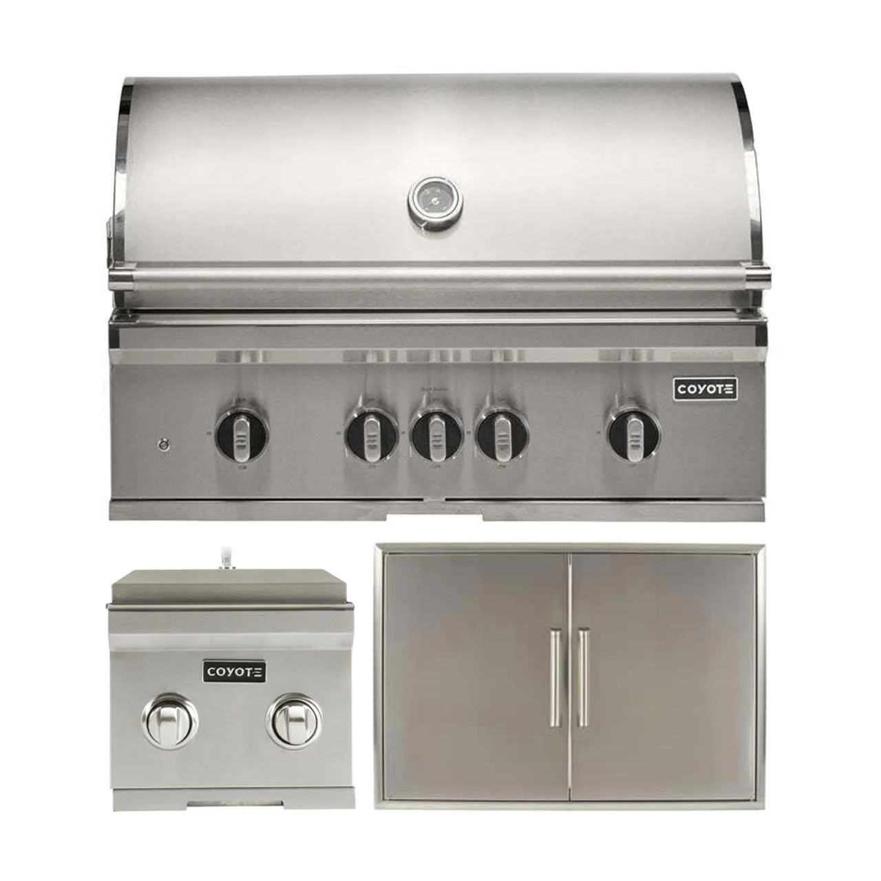 Coyote 36" SL-Series Grill Package - Includes SL-Series 36" Built-In Gas Grill with Sear Zone & Rotisserie, 36" Double Access Door & 12" Built-In Double Side Burner - C3SL36+CDA2436+C1DB